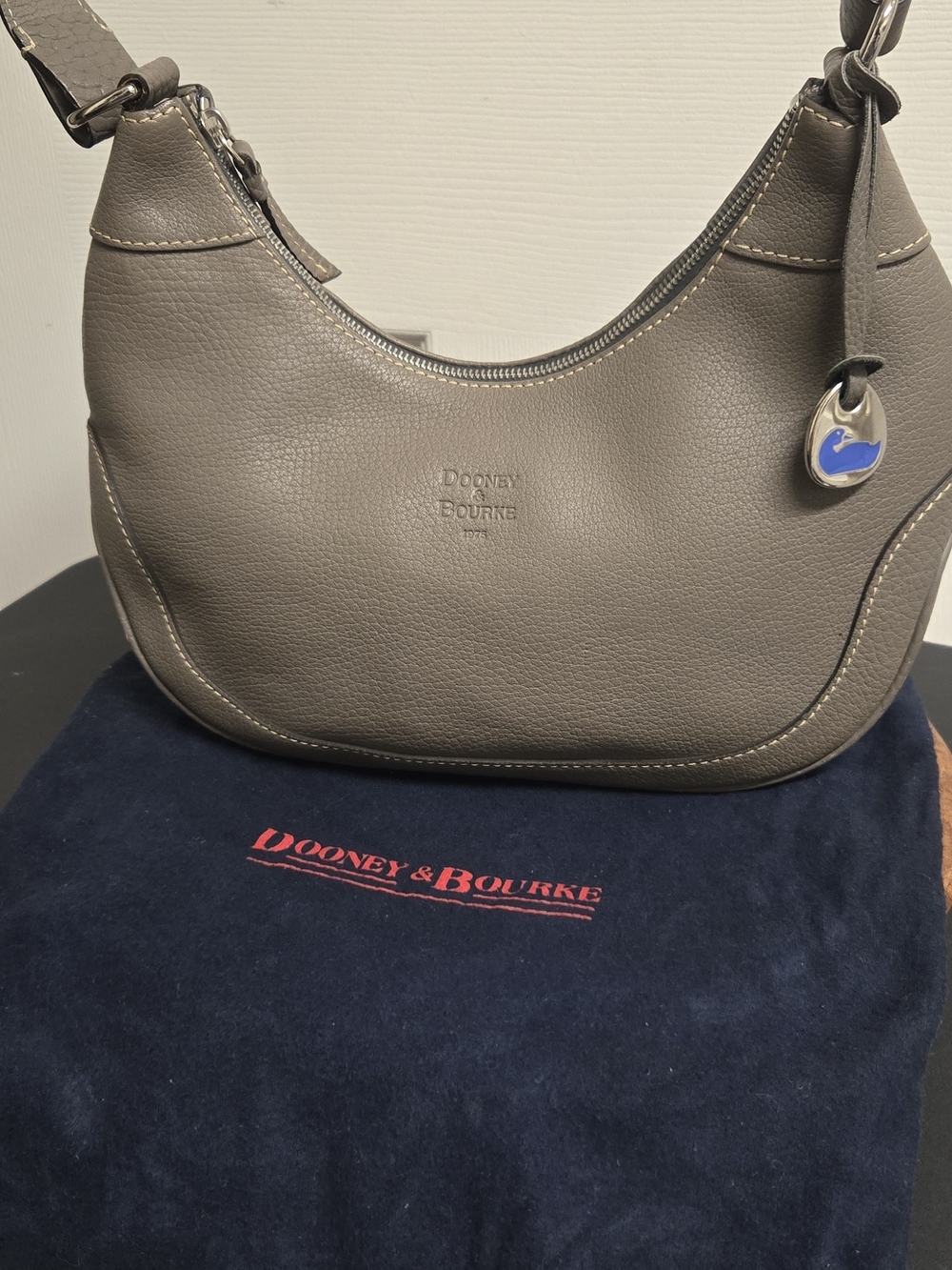 Dooney & Bourke Taupe Pebbled Leather Shoulder Bag - Picture 2 of 11